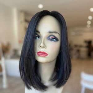 Natural Soft Black Hair Topper – 7x8” Base, 15-16” Length, Sleek Straight Style
